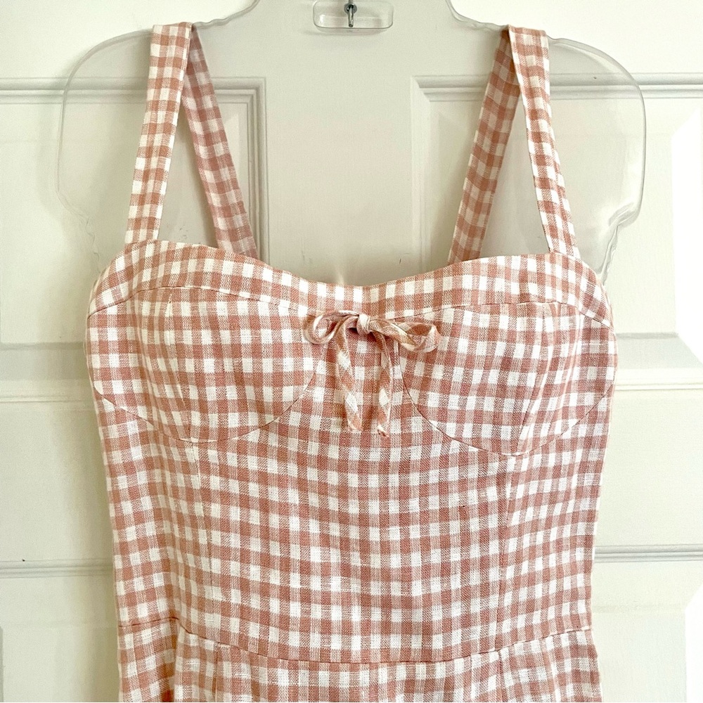 Reformation Brie Linen Check Mini Dress - Picture 4 of 10